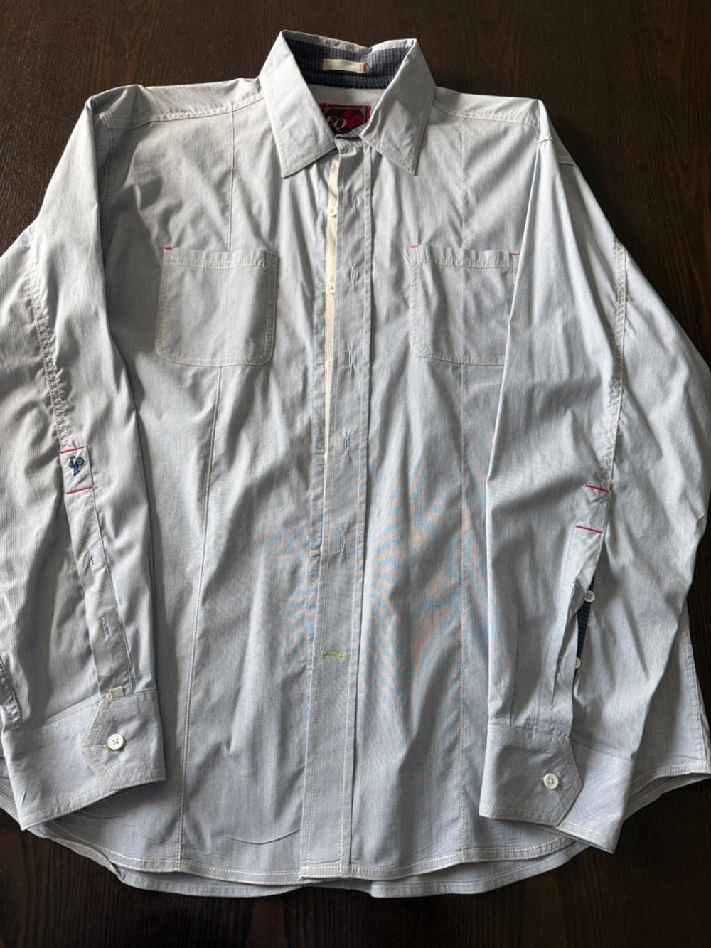 Men's Light Blue Casual Button-Down Shirt with Chest Pockets